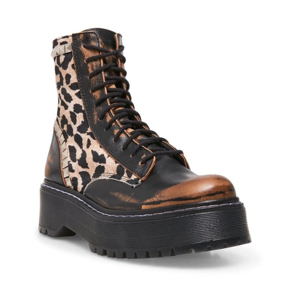 Steve Madden Leopard Print Black Platform Combat Boots